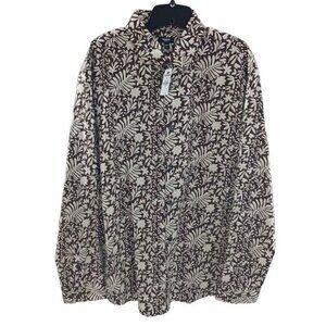 Express Mens 1MX Dress Shirt Floral Button Down Stretch Brown White XL